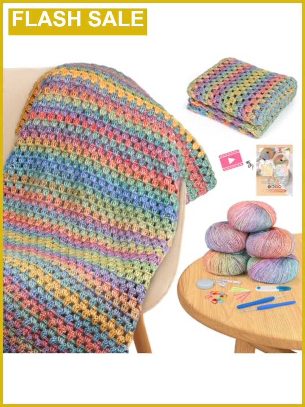 Aeelike Beginner Crochet Blanket Kit Easy Gradient Yarn Craft DIY Gift